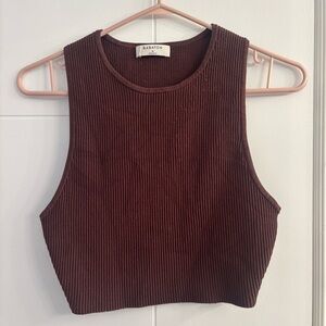Aritzia Babaton Cropped Knit Tank Top Ribbed Burgundy Size M Minimalist